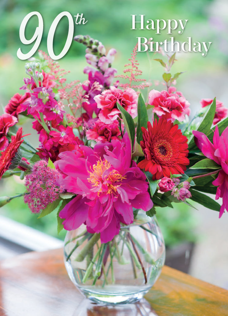 Age 90 Card - Paeony Arrangement