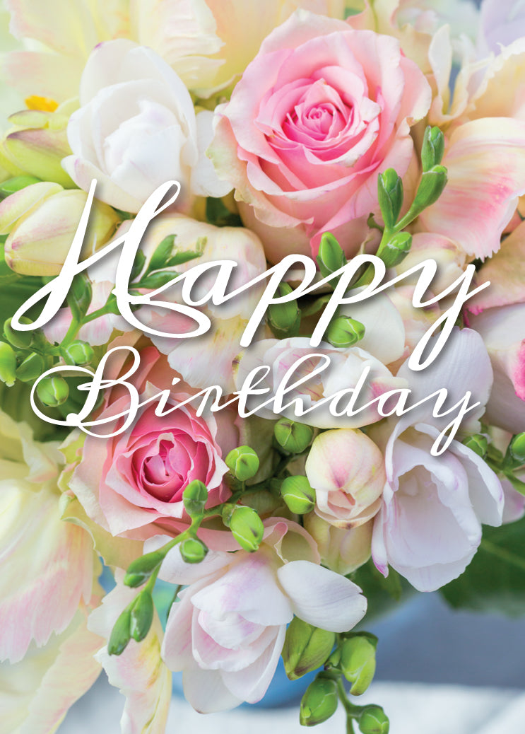 Birthday Card - Roses and Freesias