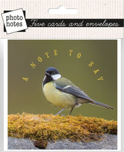 Load image into Gallery viewer, Photonotes Notecards - Great Tit on Moss (pack of 5)
