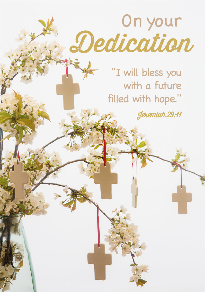 Dedication Card - Spring Blossom/Crosses