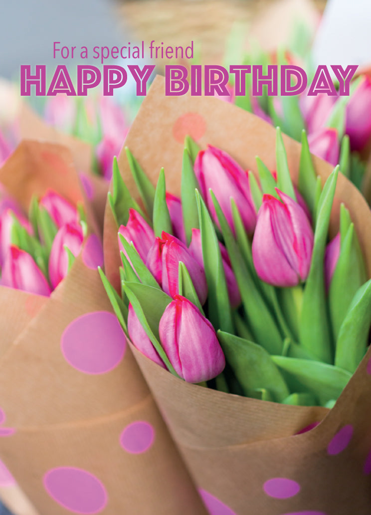 Birthday Card - Pink Tulip Bunches