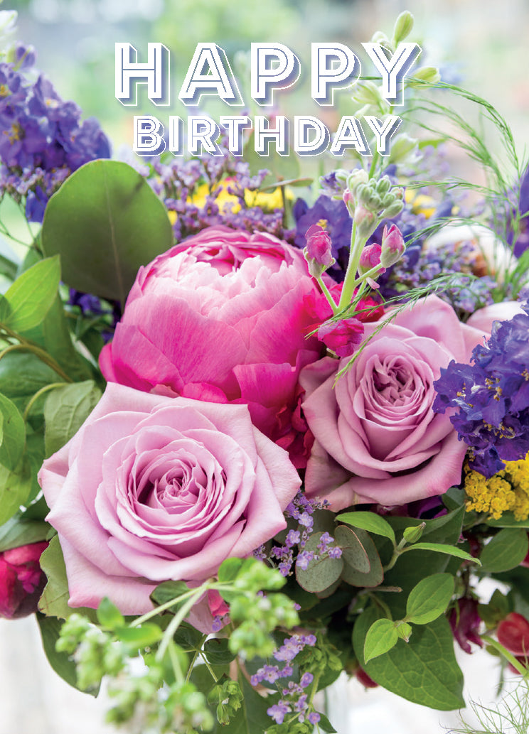 Birthday Card - Rose And Paeonies Bouquet