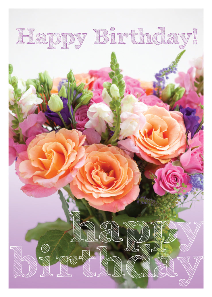 Birthday Card - Peach Roses