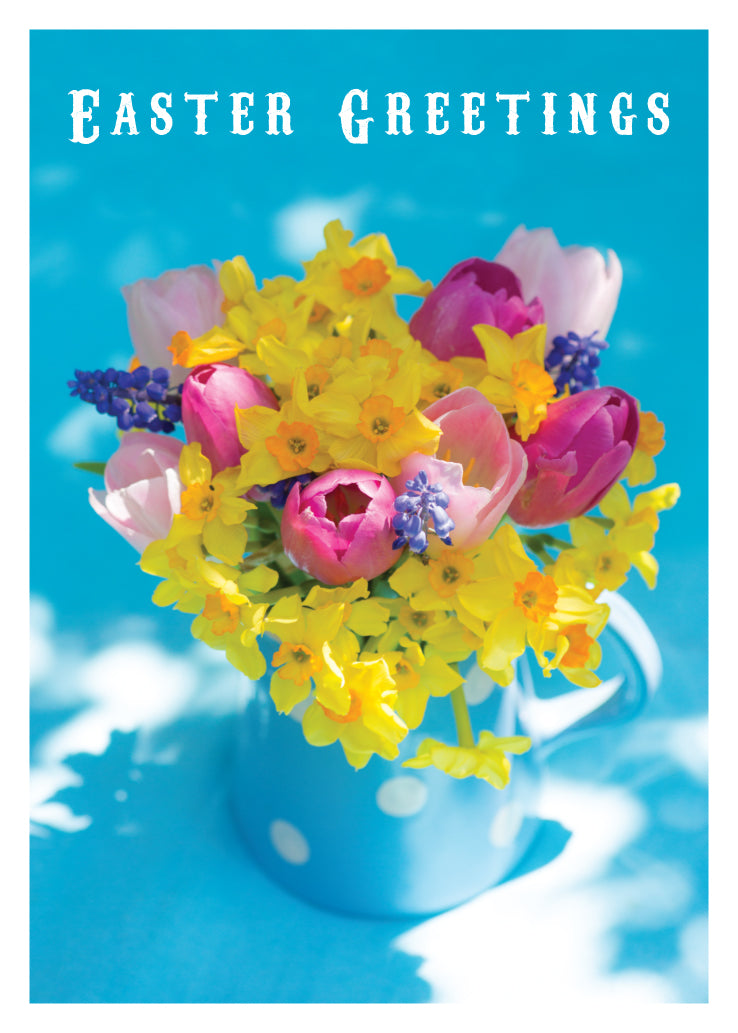 Easter Card - Flowers In Blue Spotty Jug