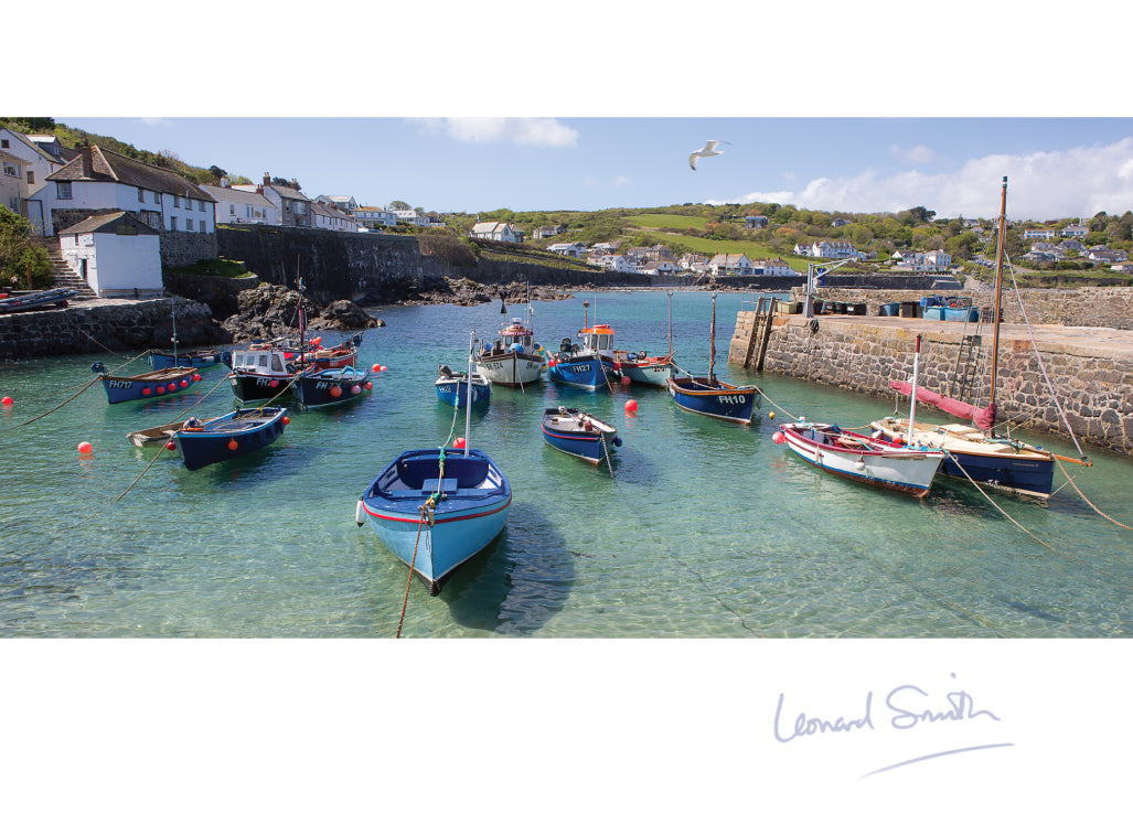 Blank Card - Coverack Harbour - Leonard Smith