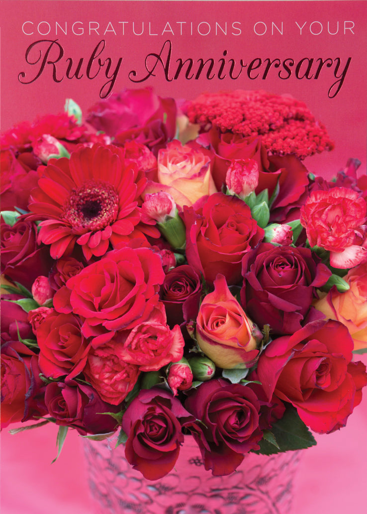 Ruby Anniversary Card - Flowers Foiled
