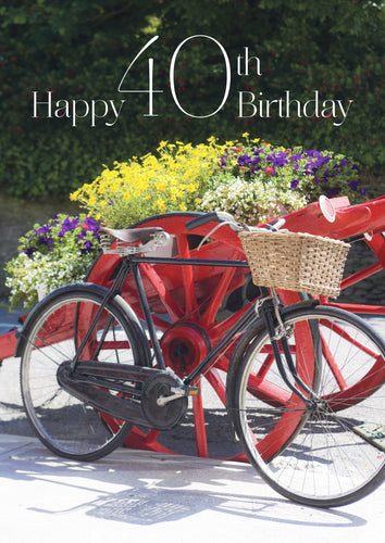 Age 40 Card - Bike With Flowers - Leonard Smith