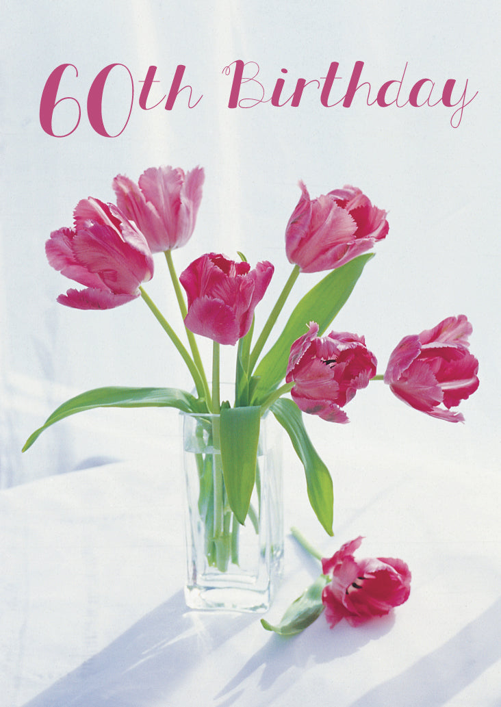 Age 60 Card - Pink Tulip Arrangement - Leonard Smith