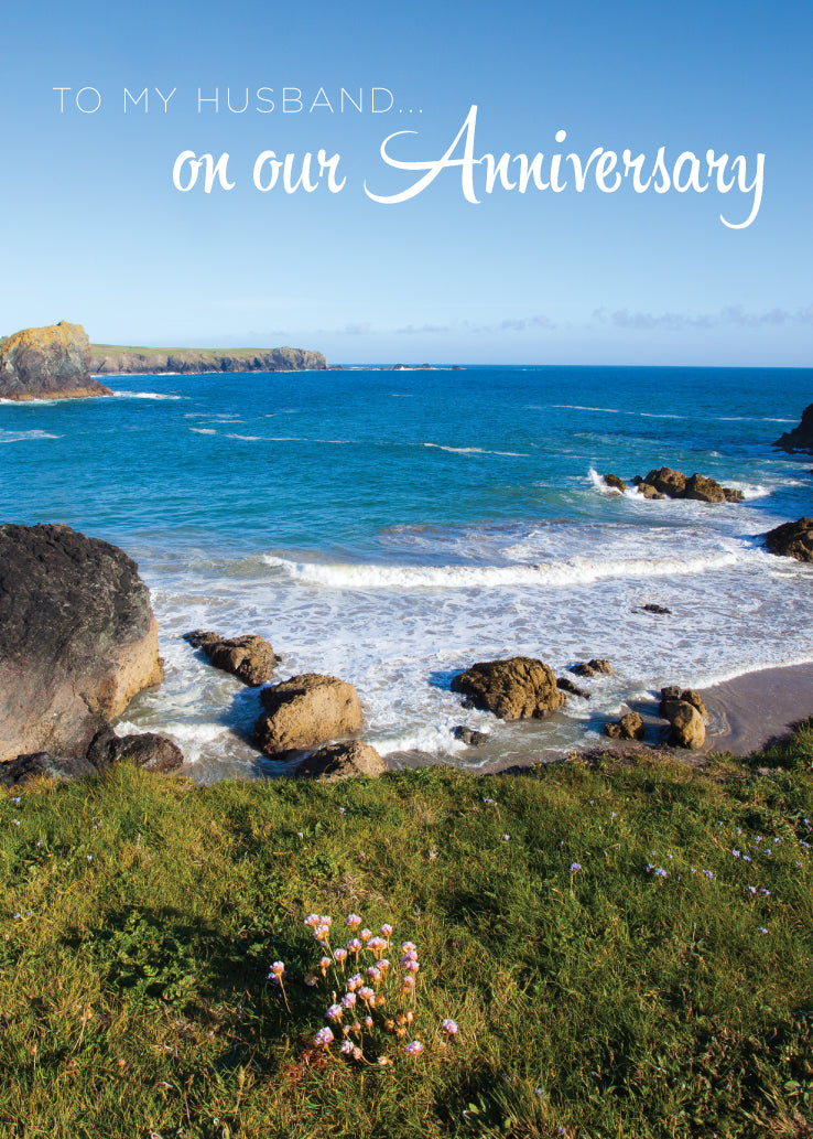 Husband Anniversary Card - Cornish Sea Scene
