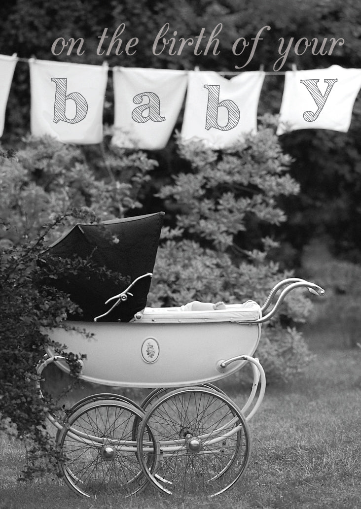 New Baby Card - Pram In Garden