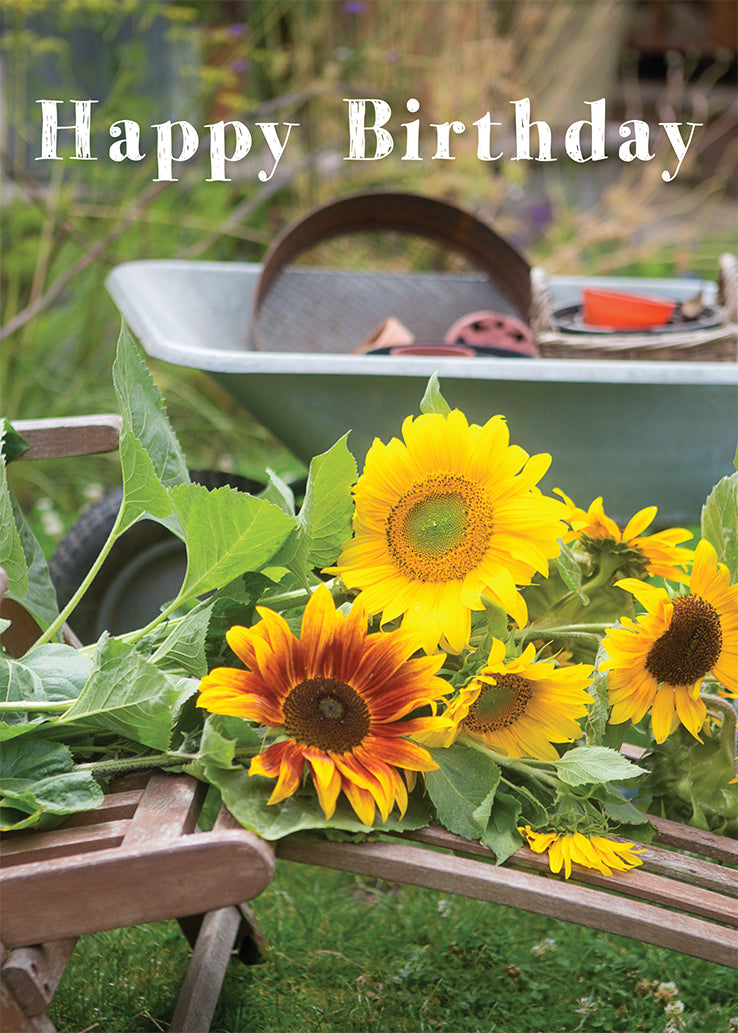 Birthday Card - Sunflower Gardening - Leonard Smith