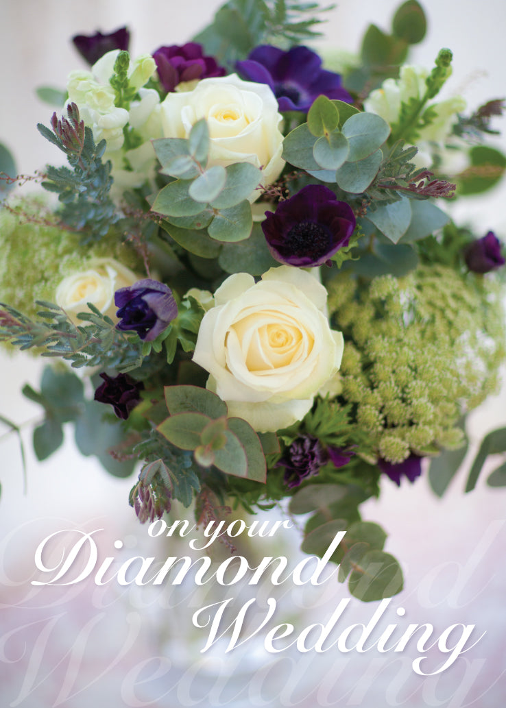 Diamond Anniversary Card - White Rose Bouquet