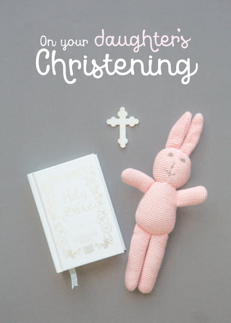 Christening Girl Card - Soft Toy/ Bible