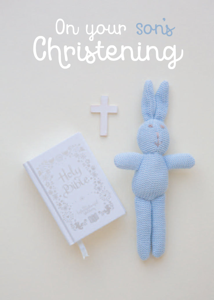 Christening Boy Card - Soft Toy/Bible