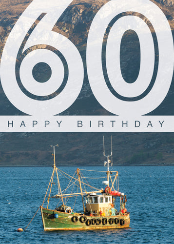 Age 60 Card - Fishing Boat On Loch - Leonard Smith