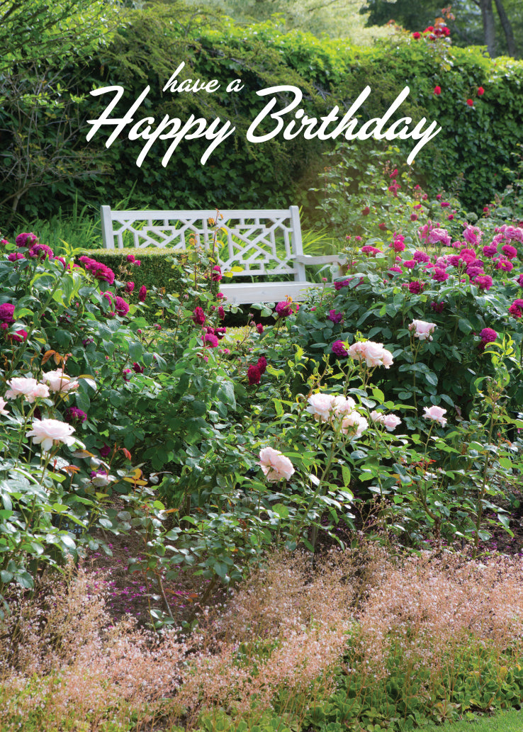 Birthday Card - Ornate Bench Rosebed - Leonard Smith