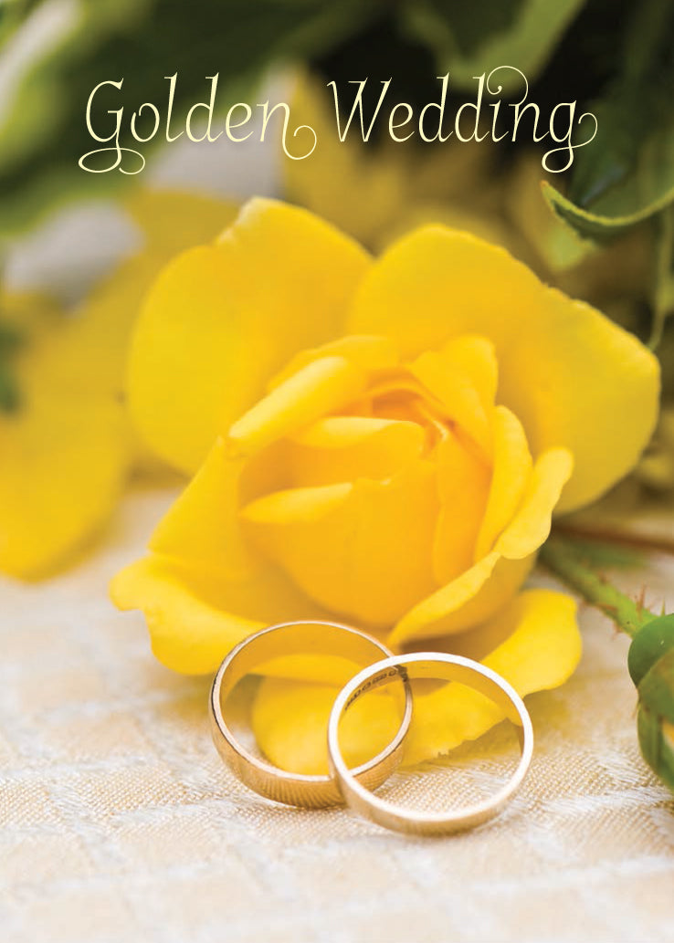 Golden Anniversary Card - Yellow Rose/Gold Rings