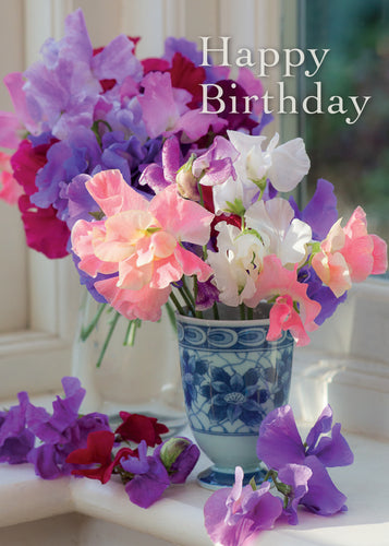 Birthday Card - Sweet Peas Windowsill - Leonard Smith
