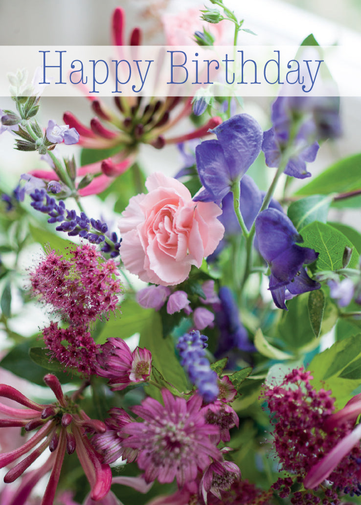 Birthday Card - Pink And Blue Flowers - Leonard Smith