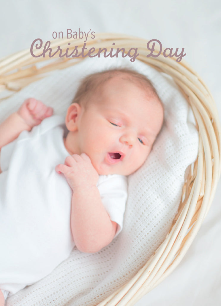 Christening Card - Baby In Moses Basket