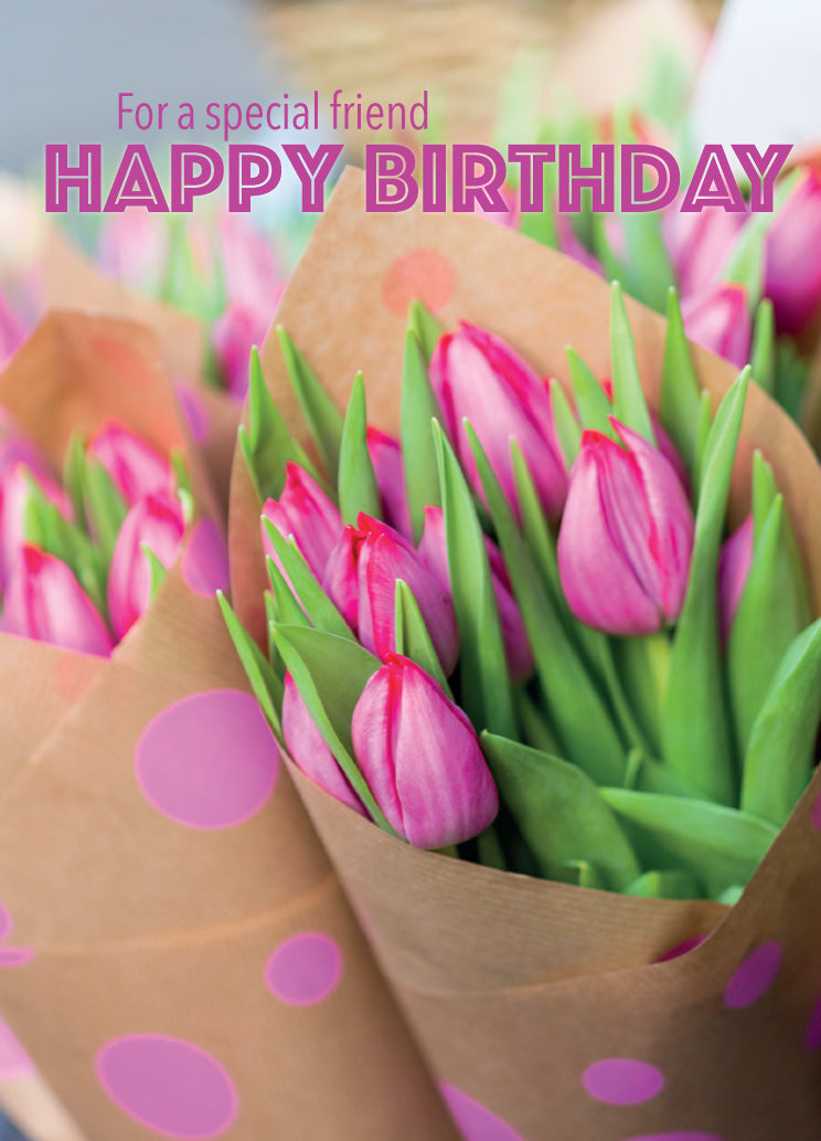 Birthday Card - Pink Tulip Bunches - Leonard Smith