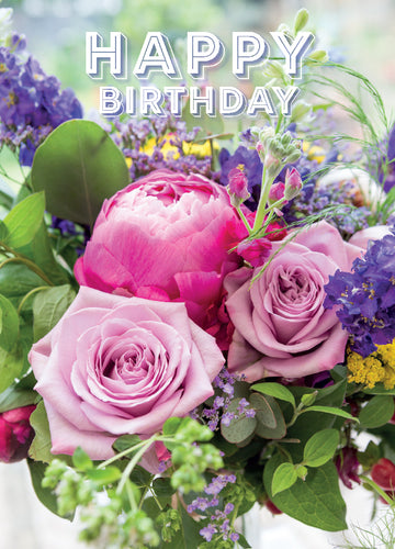 Birthday Card - Rose/Paeonies Bouquet - Leonard Smith