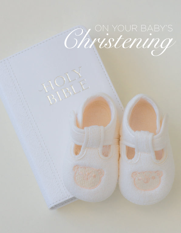 Christening Card - White Bible/Bootees