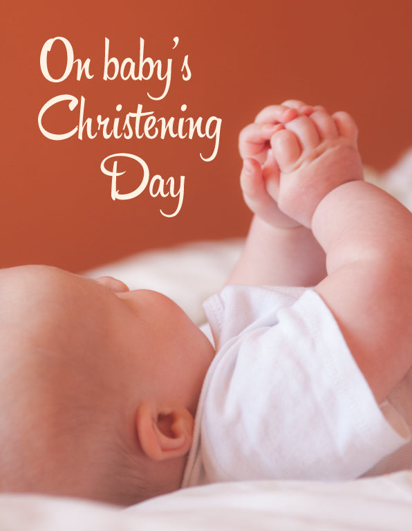 Christening Card - Baby On Bed