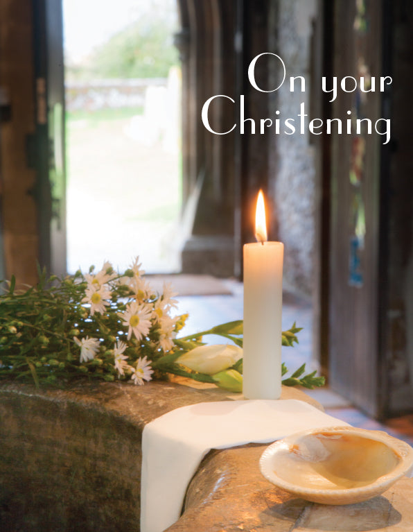 Christening Card - Font Candle And Shell