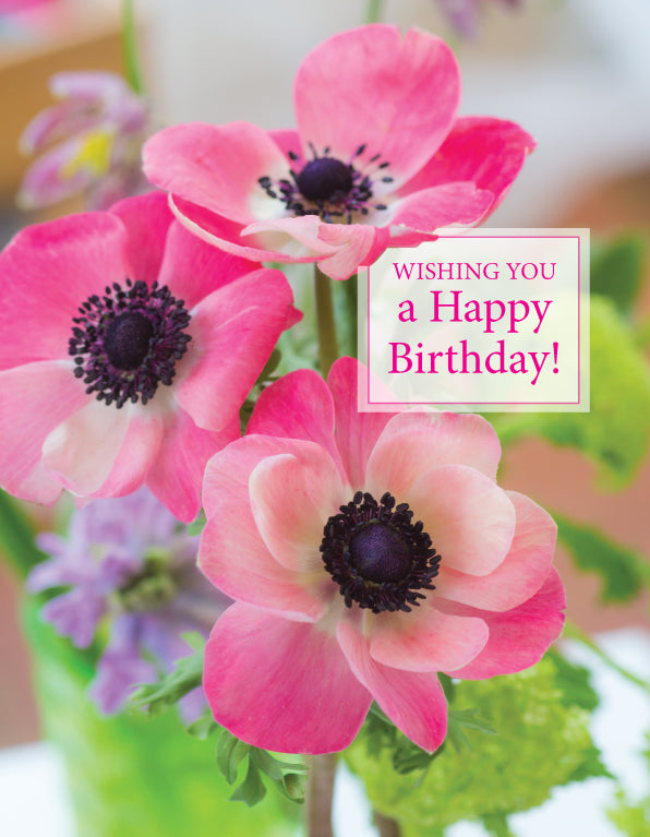Birthday Card - Pink Anemones - Leonard Smith