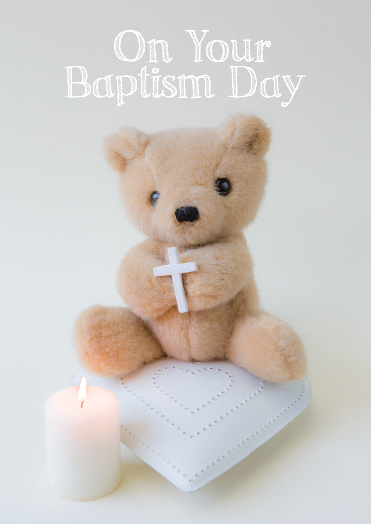 Child Baptism Card - Teddy with Cross
