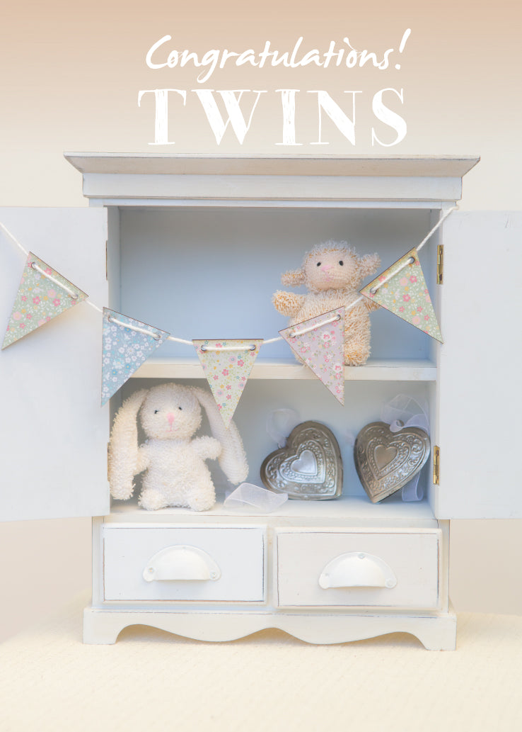 Baby Twins Card - Nursery Cupboard