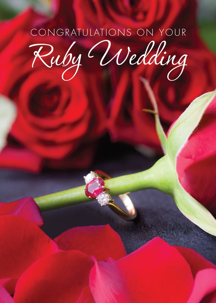 Ruby Anniversary Card - Red Roses And Ring