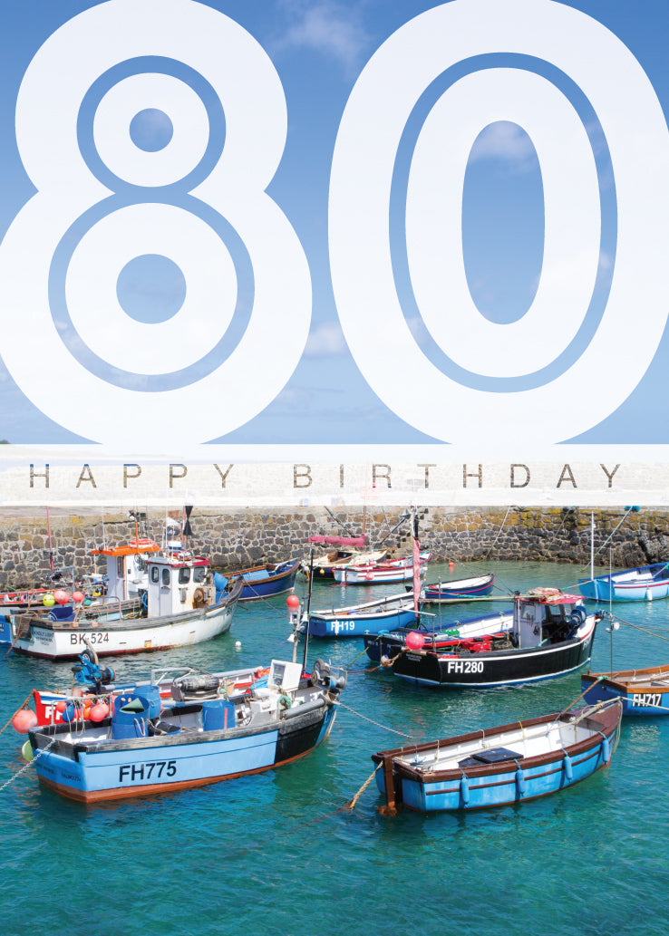 Age 80 Card - Coverack Harbour