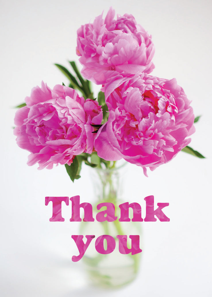 Thank You Card - Pink Paeonies In Vase