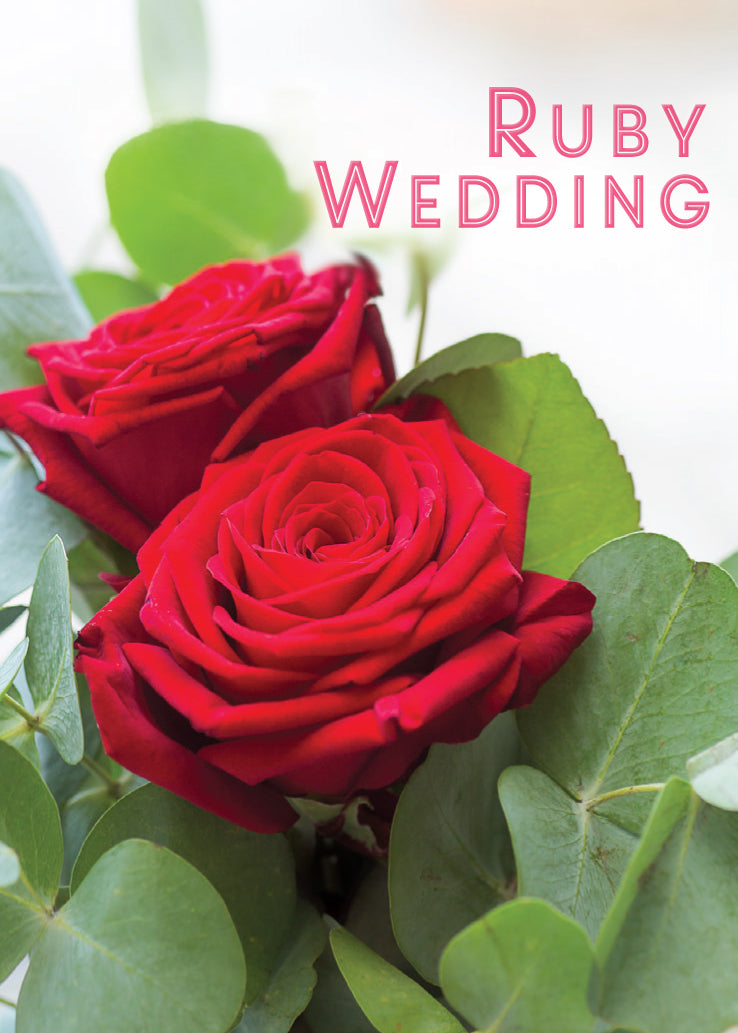 Ruby Anniversary Card - Red Roses And Eucalyptus