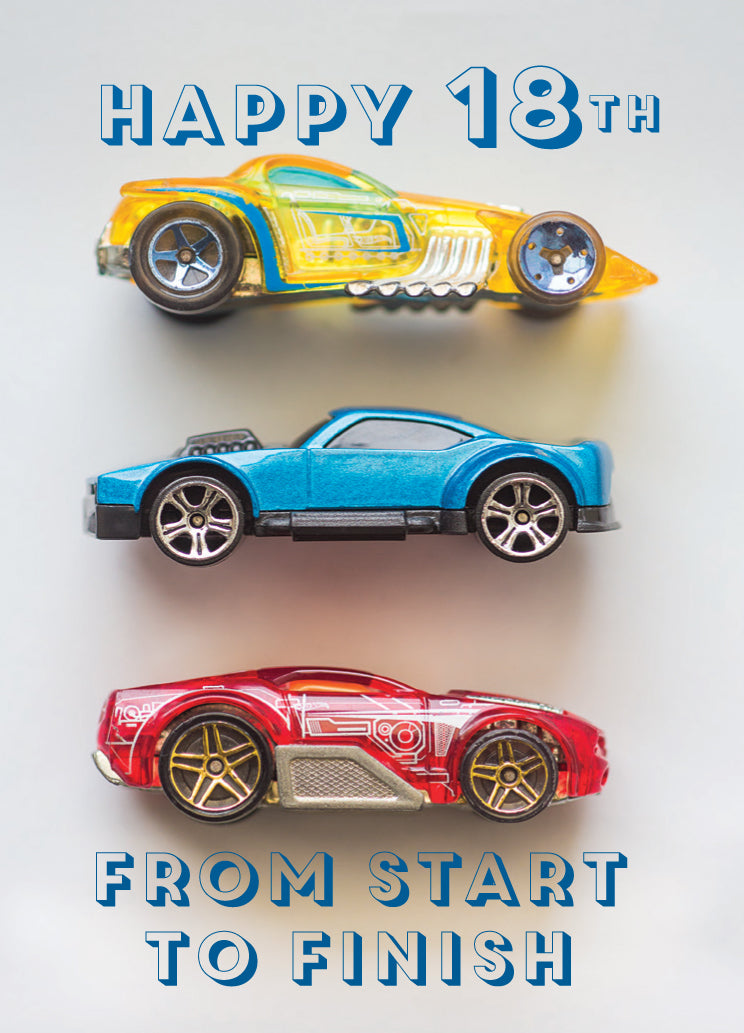 Age 18 Card - Toy Racing Cars