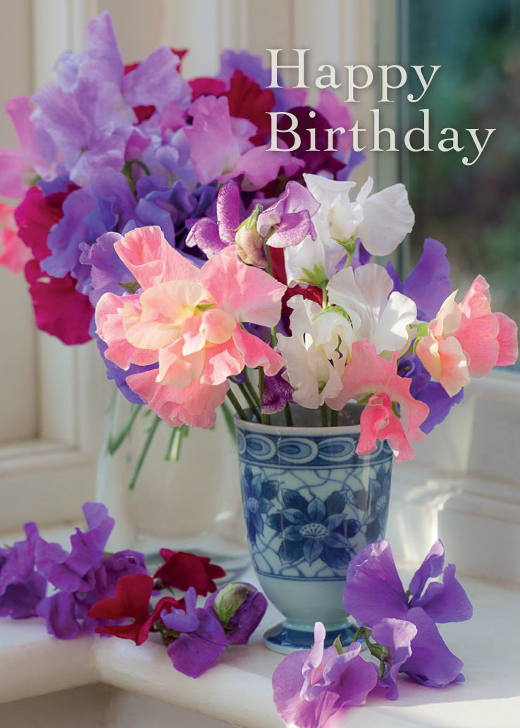 Birthday Card - Sweet Peas Windowsill