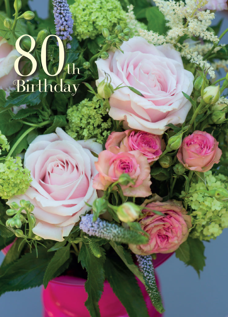 Age 80 Card - Pink Rose Arrangement