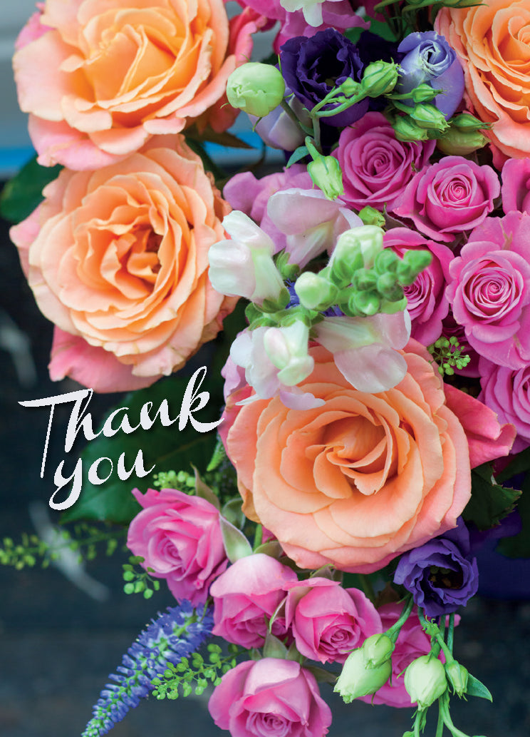 Thank You Card - Bright Rose Bouquet