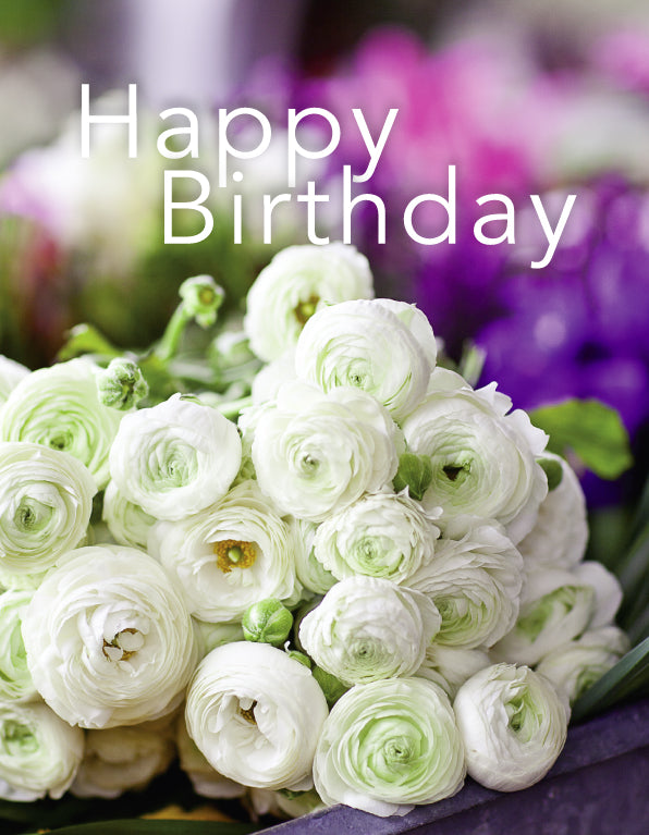 Birthday Card - White Ranuncula Bunch