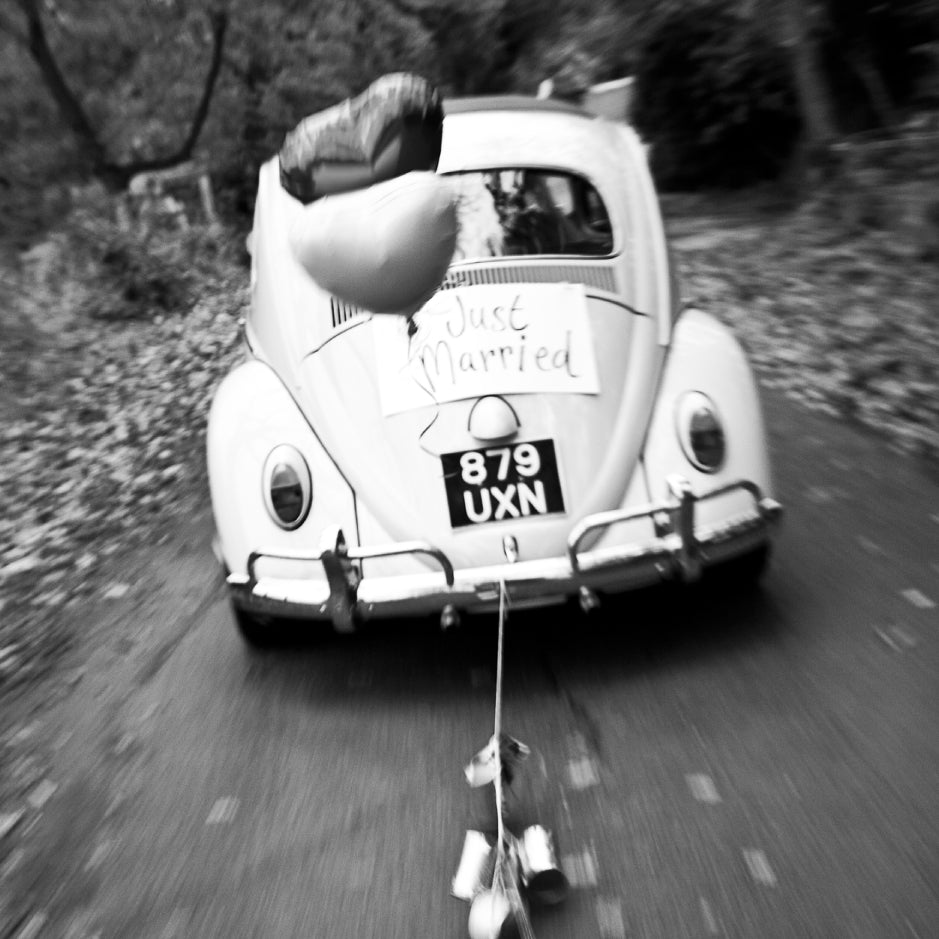 Blank Card - Wedding Car With Cans