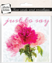 Load image into Gallery viewer, Photonotes Notecards - Pink/White Paeonies (pack of 5)
