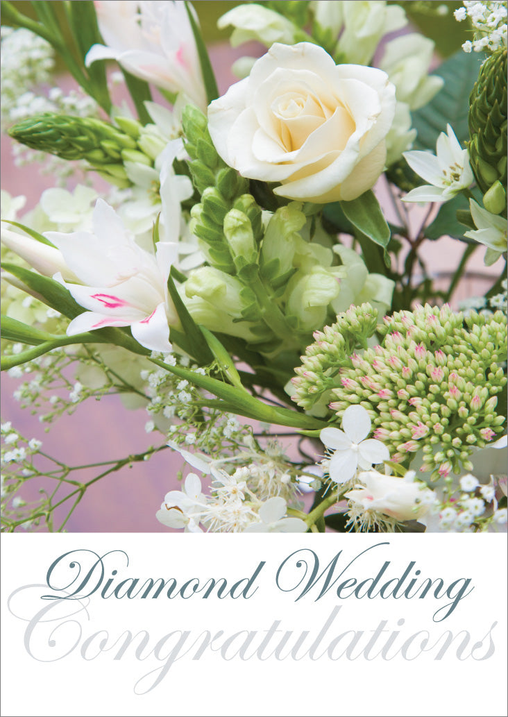 Diamond Anniversary Card - White Roses